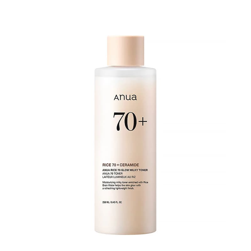 تونر آبرسان و روشن‌کننده برنج و سرامید آنوا مدل Rice 70 Glow MILKY Toner حجم 250 میلی‌لیتر