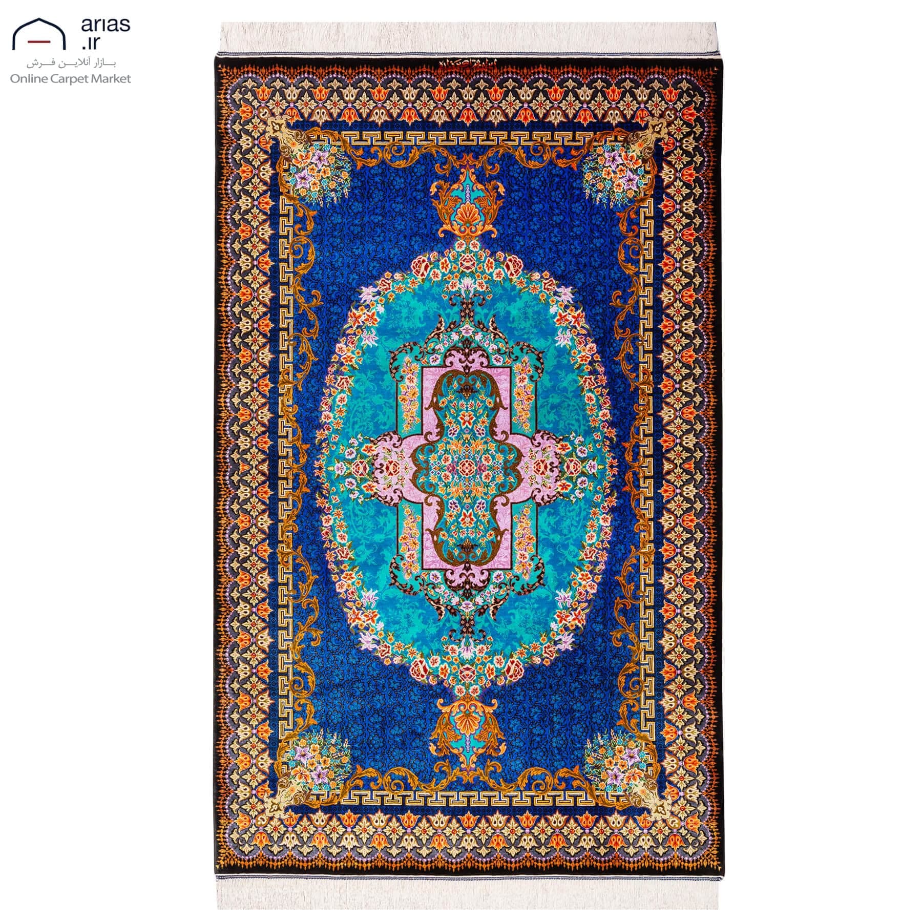 فرش دستباف ذرع و نیم تمام ابریشم طرح کف ساده مارک اکبرزاده قم کد D02617G