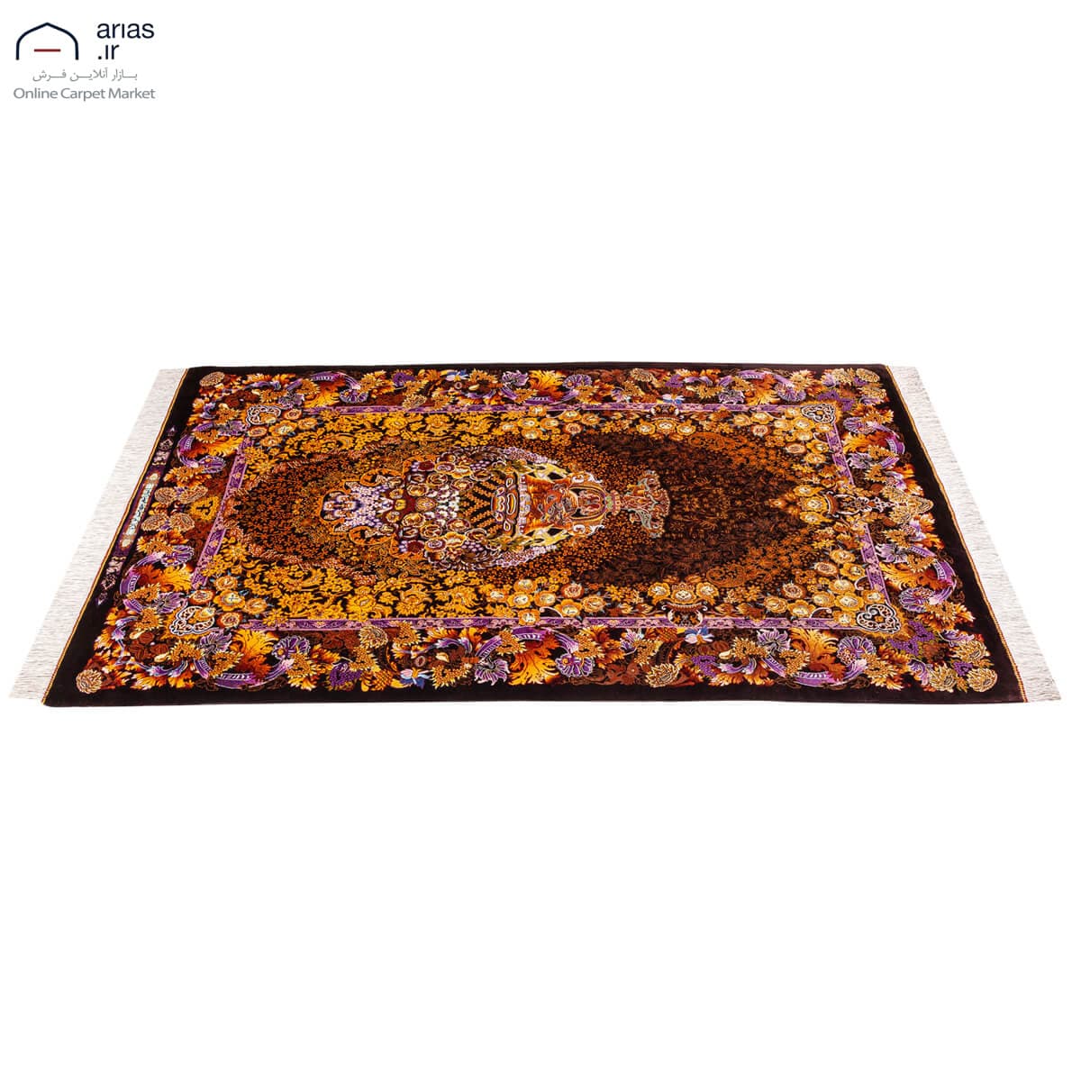 فرش دستباف ذرع و نیم تمام ابریشم طرح گلدانی مارک خوش نژاد قم کد D02604G — تصویر ۵