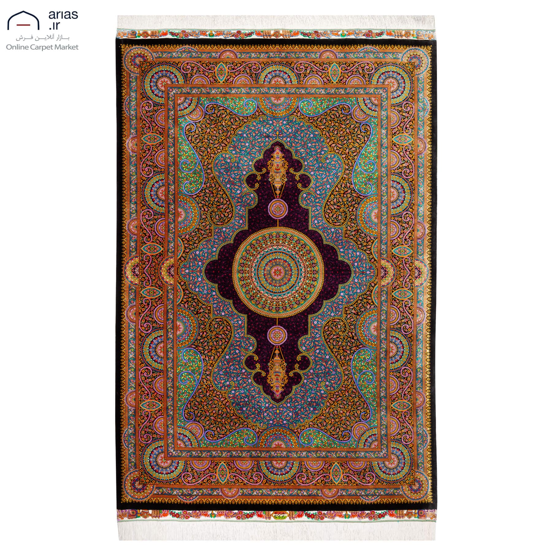 فرش دستباف سه متری تمام ابریشم طرح کف ساده مارک عربلو قم کد D02597G