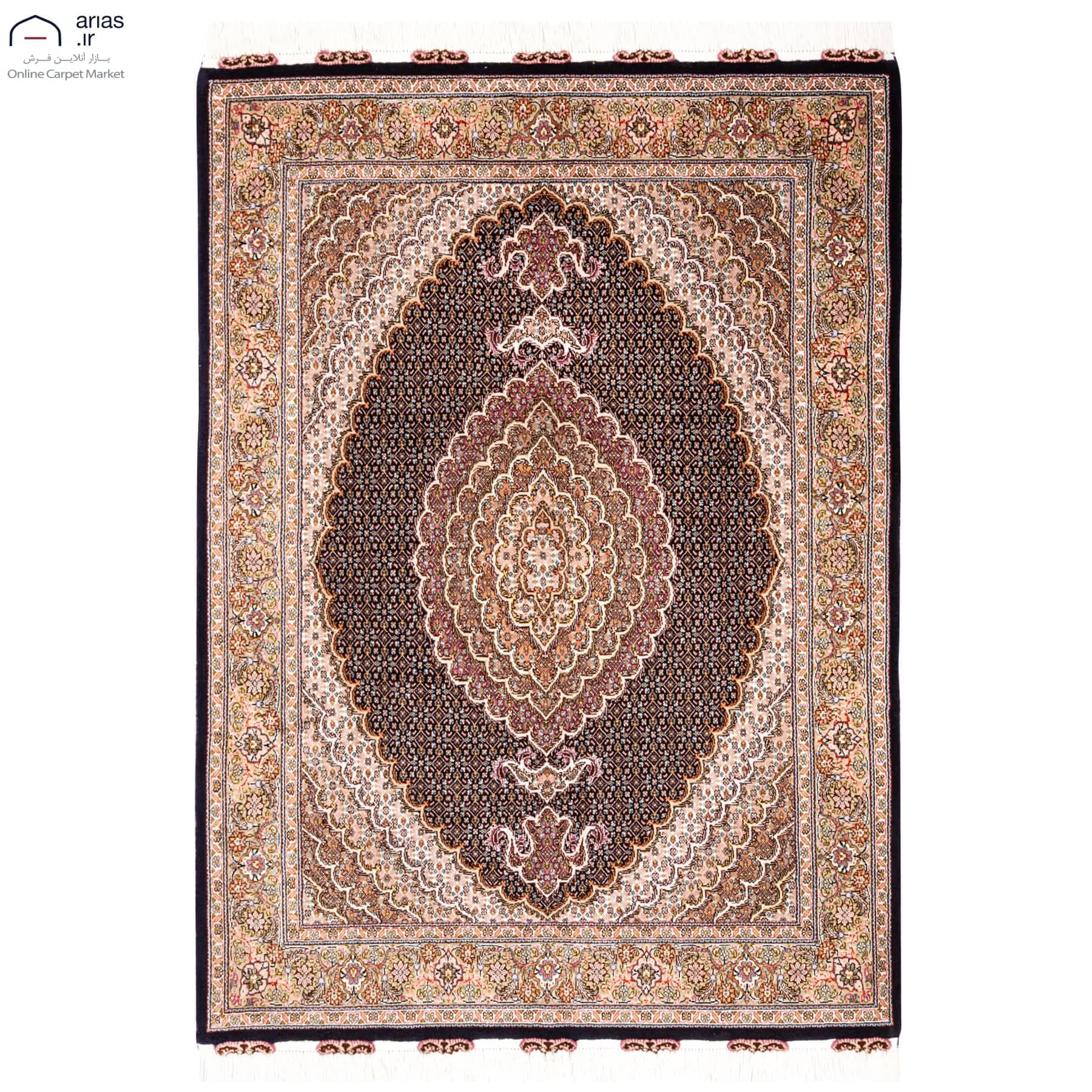 فرش دستباف شش متری نقشه ماهی چله نخ گل ابریشم گل ابریشم تبریز کد D02415T