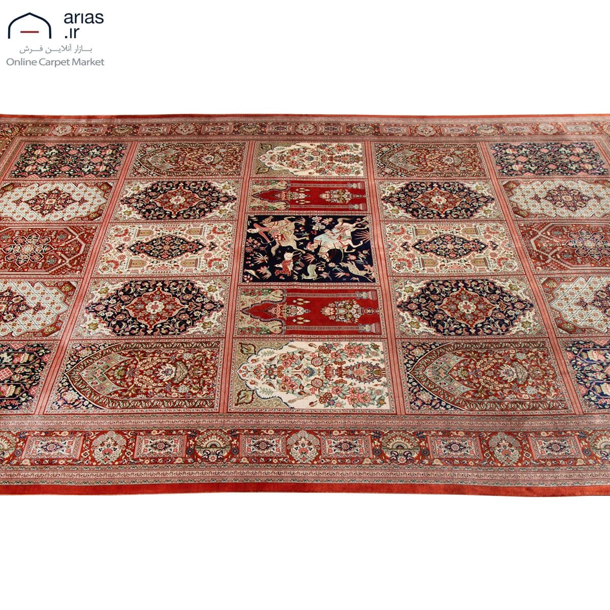 فرش دستباف شش متری تمام ابریشم طرح قابی مارک عربلو کد D02544G — تصویر ۵