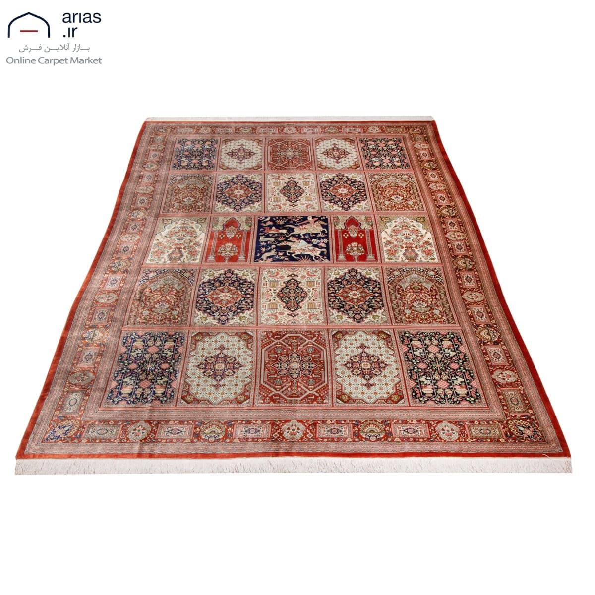 فرش دستباف شش متری تمام ابریشم طرح قابی مارک عربلو کد D02544G — تصویر ۳