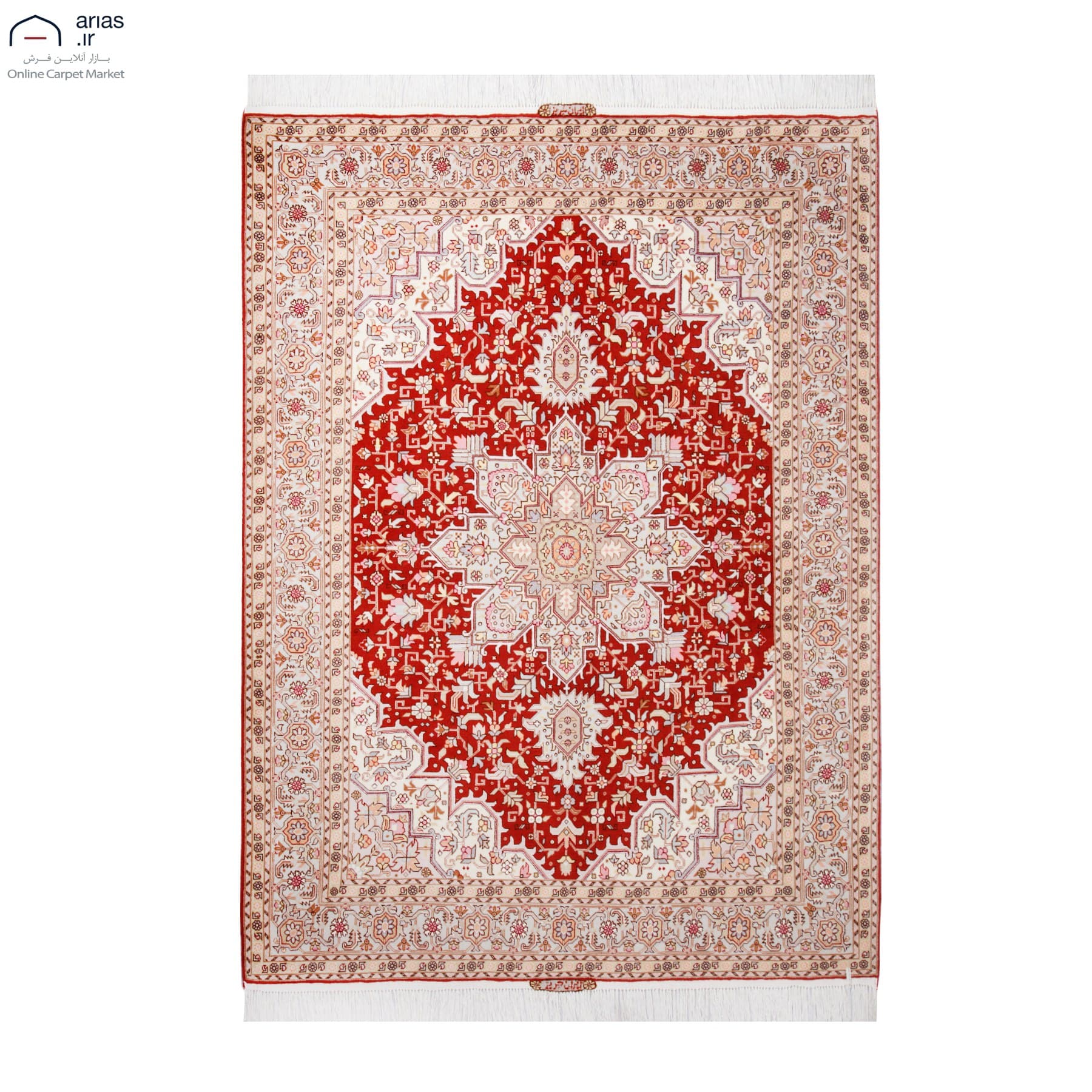 فرش دستباف سه متری نقشه هریس زمینه مسی چله نخ گل ابریشم بافت تبریز کد D02368T