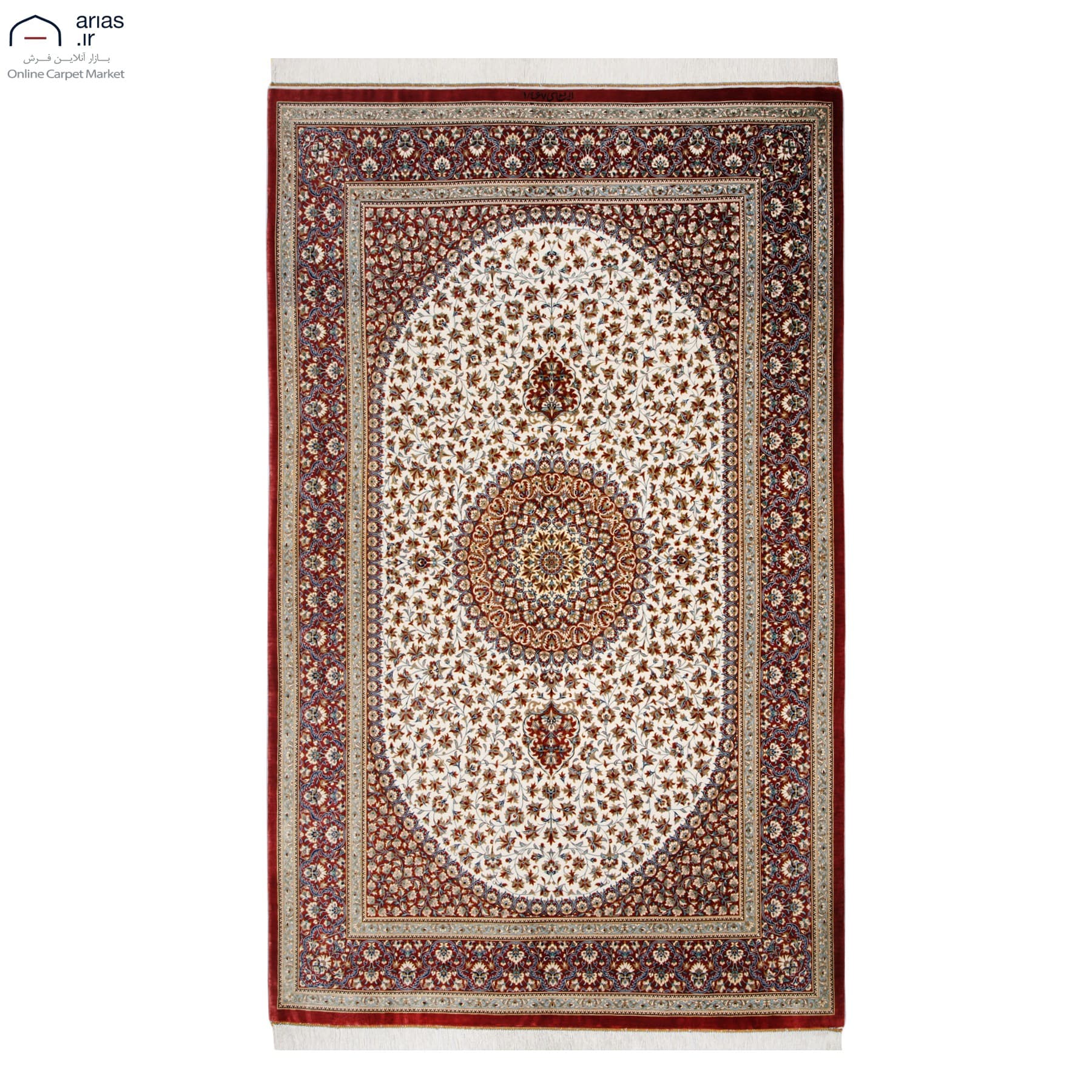 فرش دستباف 3 متری ابریشم طرح لچک ترنج الیاسی کد D02559G