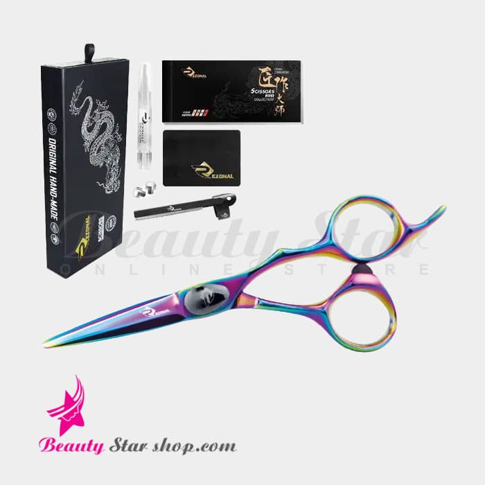 قیچی کوتاهی و کات مو پریمیوم رزونال هفت رنگ مدل P-790 سایز 5 اینچ — تصویر ۲