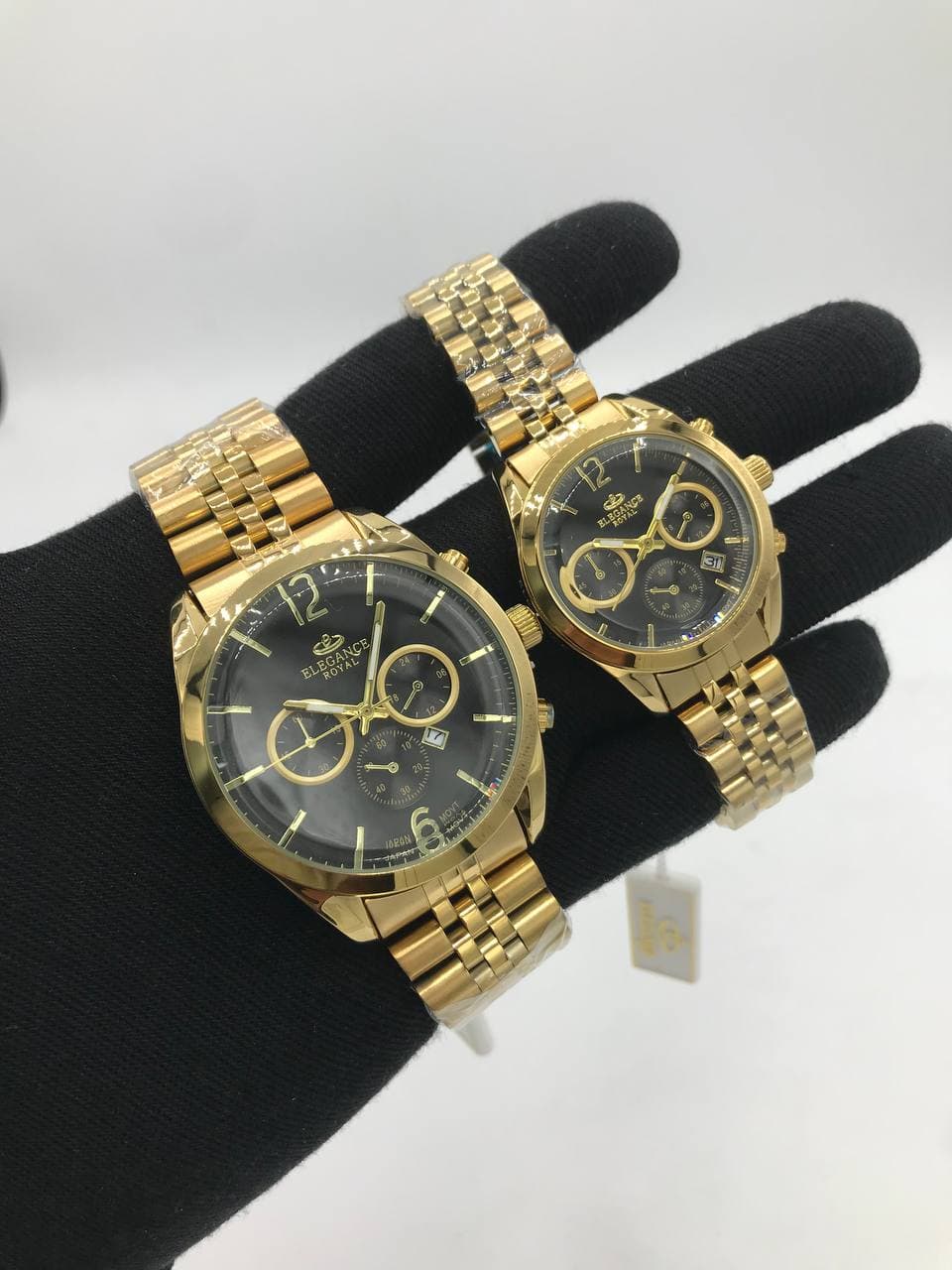 ست ساعت زنانه و مردانه الگانس رویال طرح کرنو موتور ژاپن دارای قفل پروانه ای بند استیل کد 2117195 — تصویر ۹