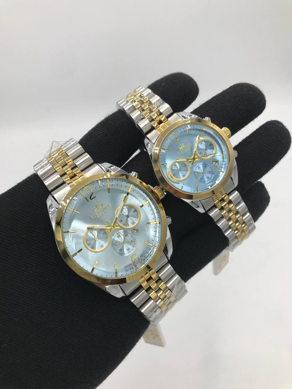 ست ساعت زنانه و مردانه الگانس رویال طرح کرنو موتور ژاپن دارای قفل پروانه ای بند استیل کد 2117195 — تصویر ۶