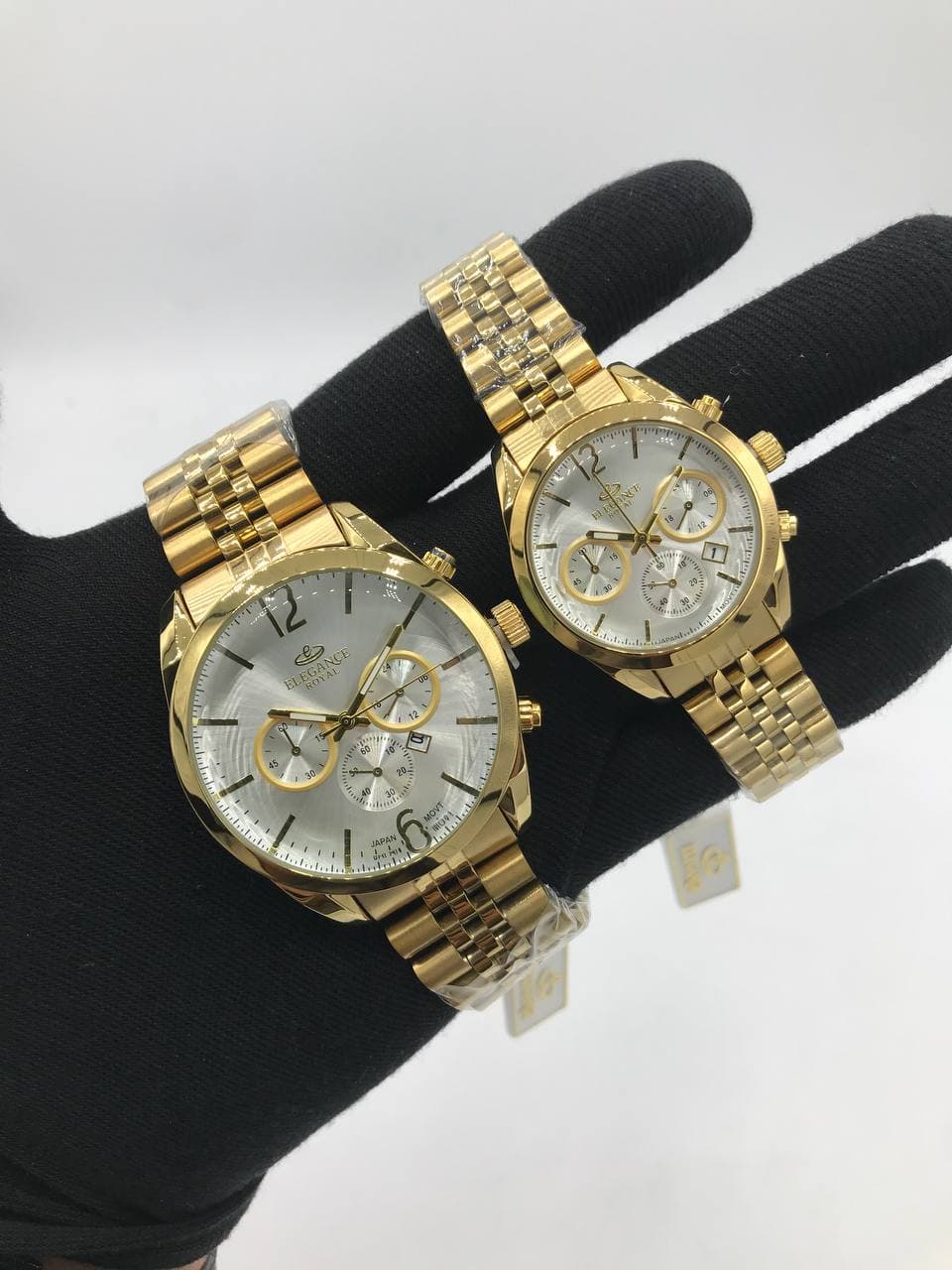 ست ساعت زنانه و مردانه الگانس رویال طرح کرنو موتور ژاپن دارای قفل پروانه ای بند استیل کد 2117195 — تصویر ۵
