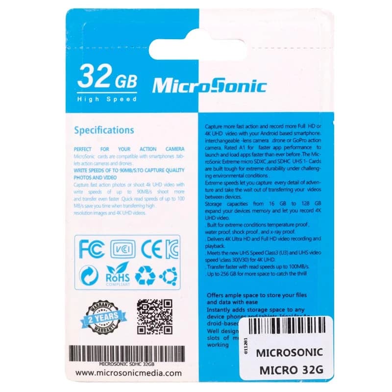 مموری میکرو اس میکروسونیک مدل 533X U1 C10 80MB/s ظرفیت 32GB — تصویر ۲