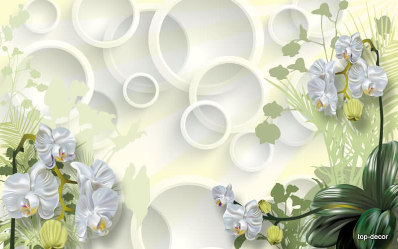 پوستر دیواری سه بعدی طرح گل مصنوعی و دایره