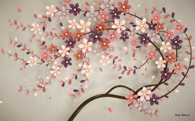 پوستر دیواری سه بعدی طرح درخت و شکوفه