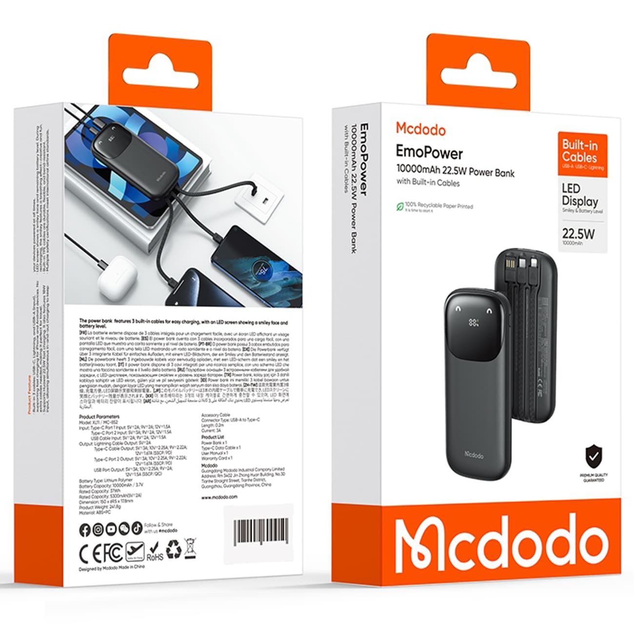 پاور بانک 10000 مک دودو Mcdodo مدل MC-8520 توان 22.5 وات با کابل — تصویر ۸