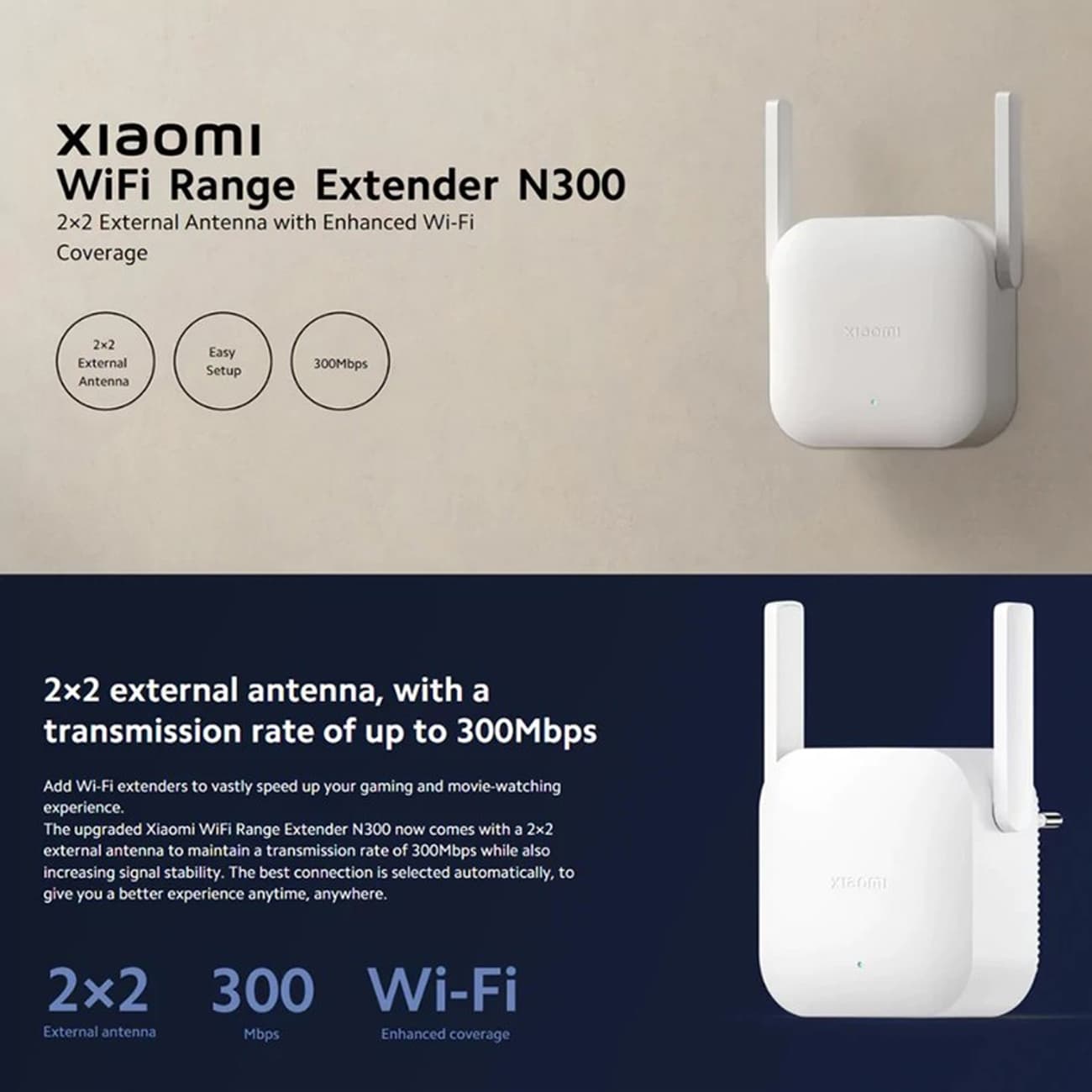 تقویت کننده وای فای شیائومی XIAOMI مدل N300 با آنتن خارجی — تصویر ۲