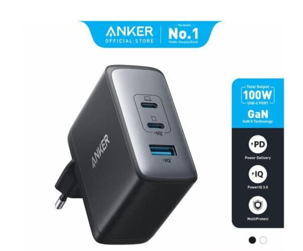 شارژر دیواری سوپر فست شارژ تایپ سی و یو اس بی 100 وات انکر A2145K11