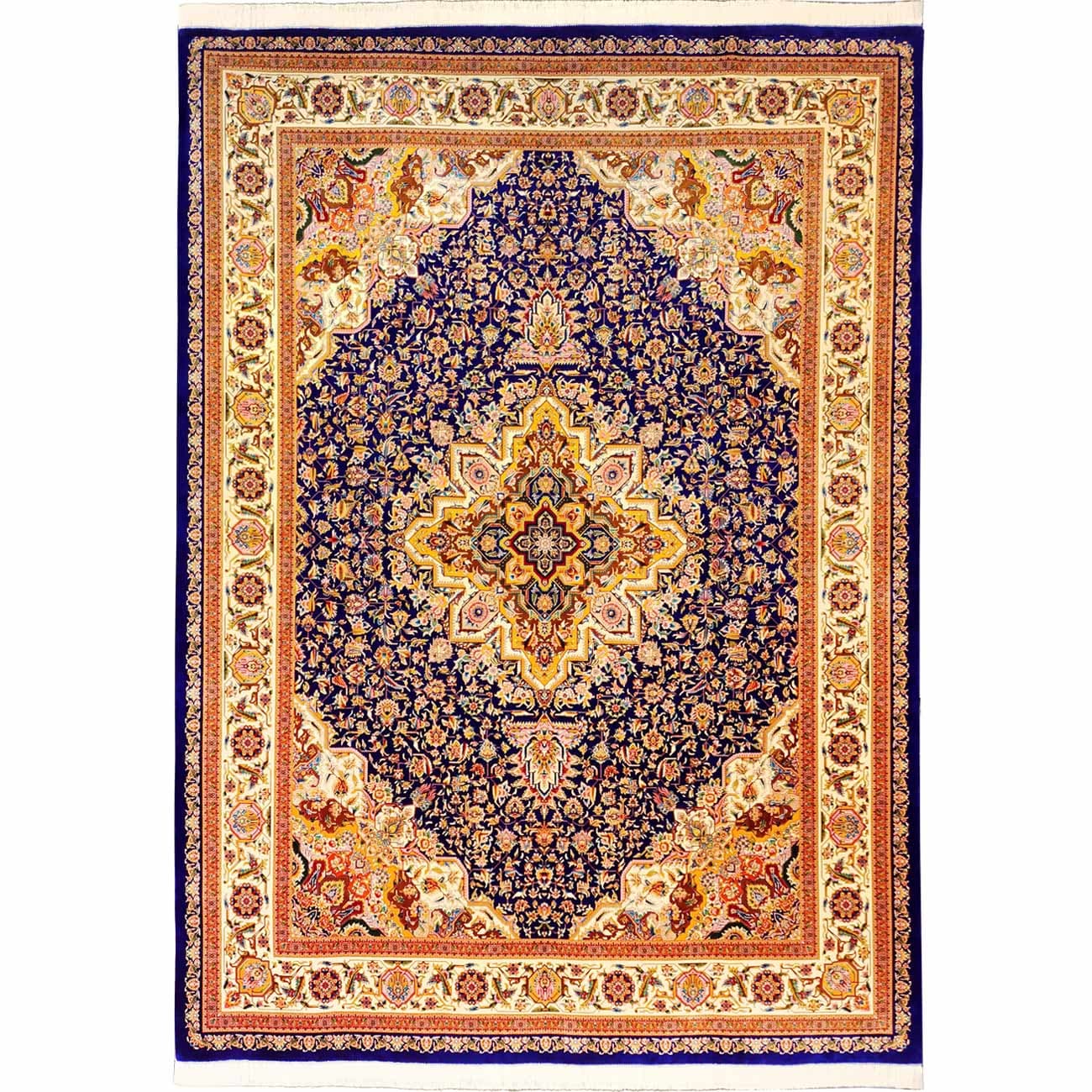 فرش ابریشم قم طرح آذرگون 1500 شانه 12 رنگ کد 64FA3105545