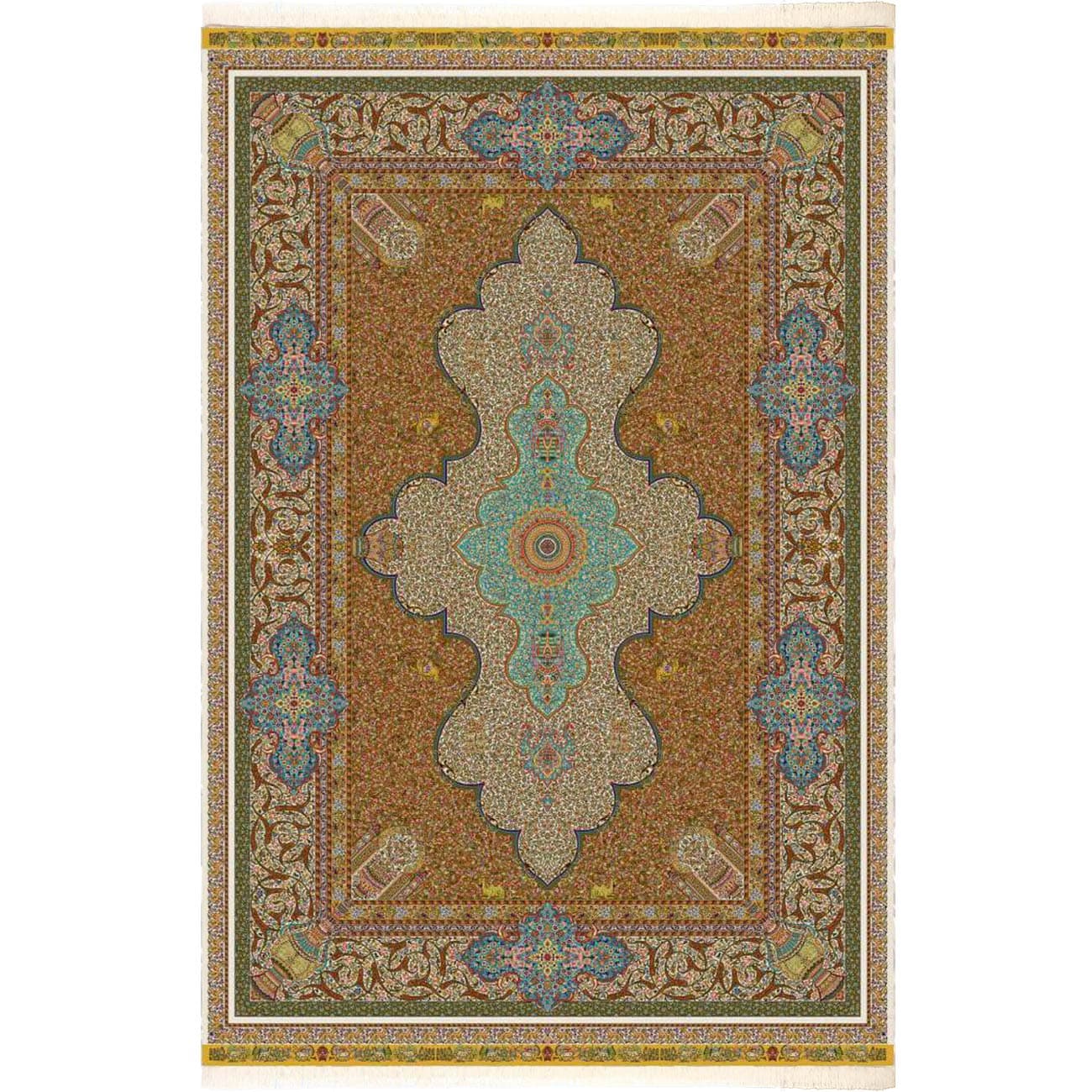 فرش ابریشم قم طرح ترنج حاشیه اسب 1500 شانه کد 64FA3105533 — تصویر ۶