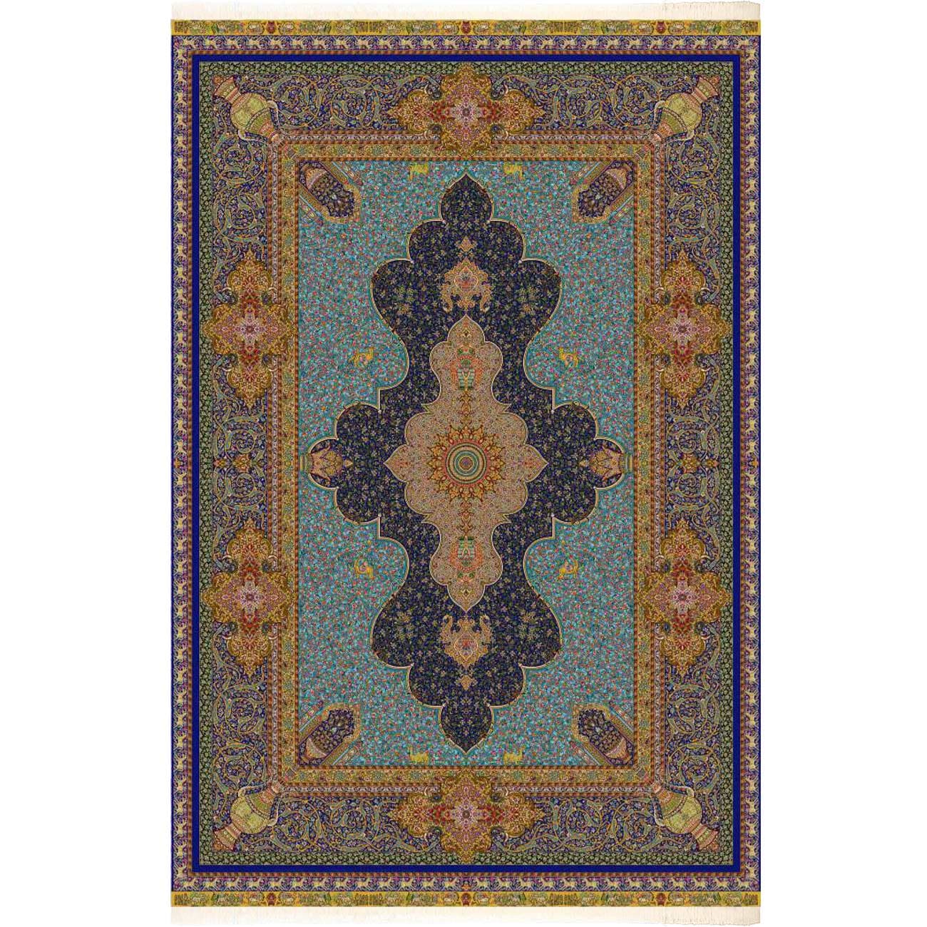فرش ابریشم قم طرح ترنج حاشیه اسب 1500 شانه کد 64FA3105533 — تصویر ۷
