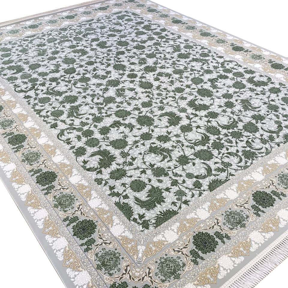 فرش افشان طرح گوهر زمینه فیلی گل سبز 1200 شانه کد 16F2101832