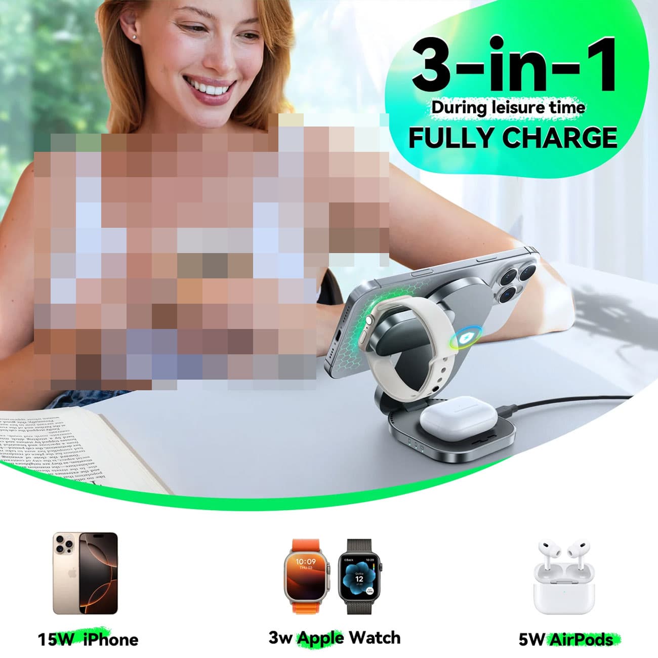 شارژر وایرلس رومیزی جویروم JOYROOM مدل JR-W17 سه کاره — تصویر ۴