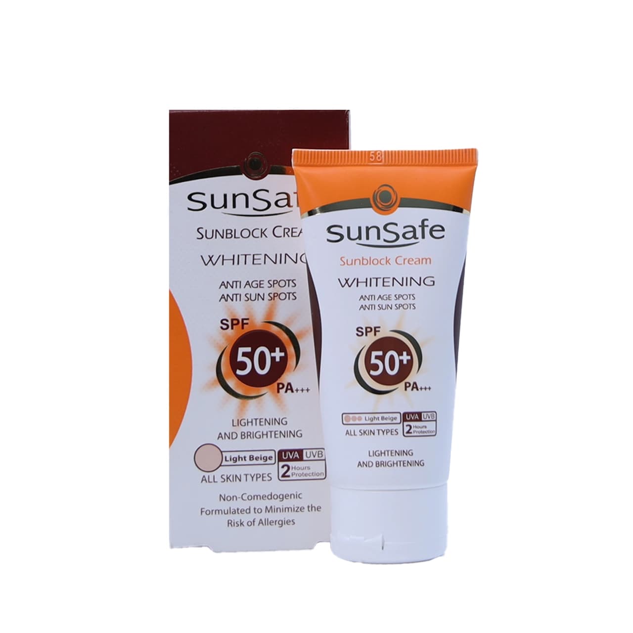 کرم ضد آفتاب SPF 50 روشن کننده سان سیف مناسب انواع پوست بژ روشن 50 گرم