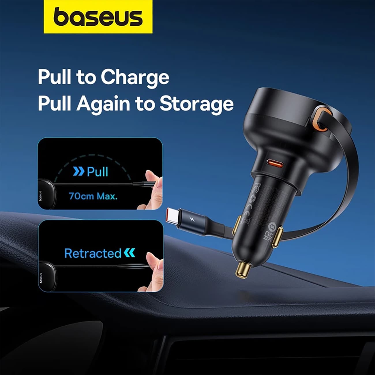 شارژر فندکی فست شارژ بیسوس Baseus مدل C0203100 توان 60 وات با کابل — تصویر ۸