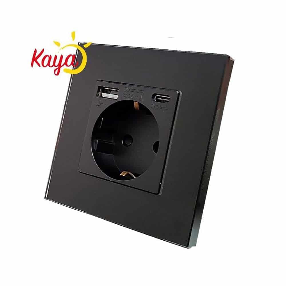 پریز برق شارژر تایپ سی و USB شیشه‌ای مدل Simple
