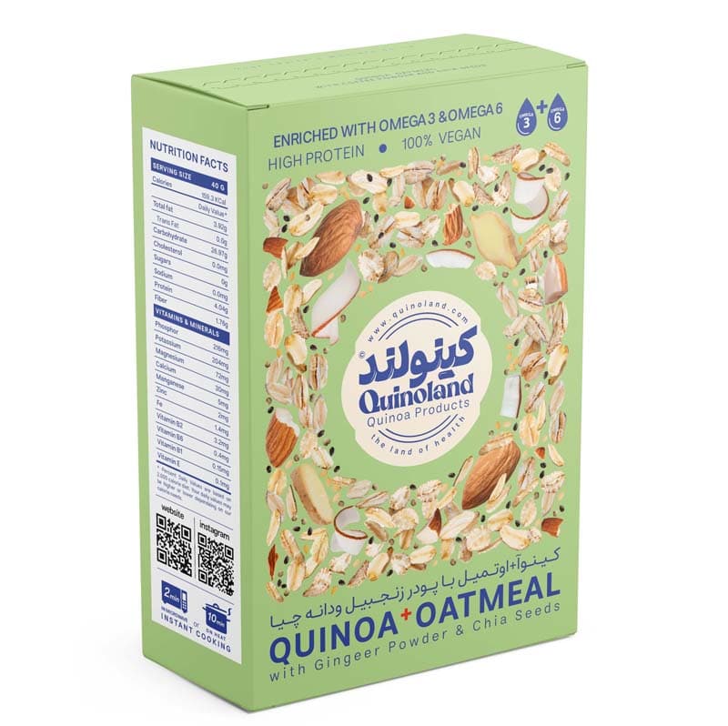 کینوآ اوتمیل با پودر زنجبیل و دانه چیا کینولند 300 گرمی