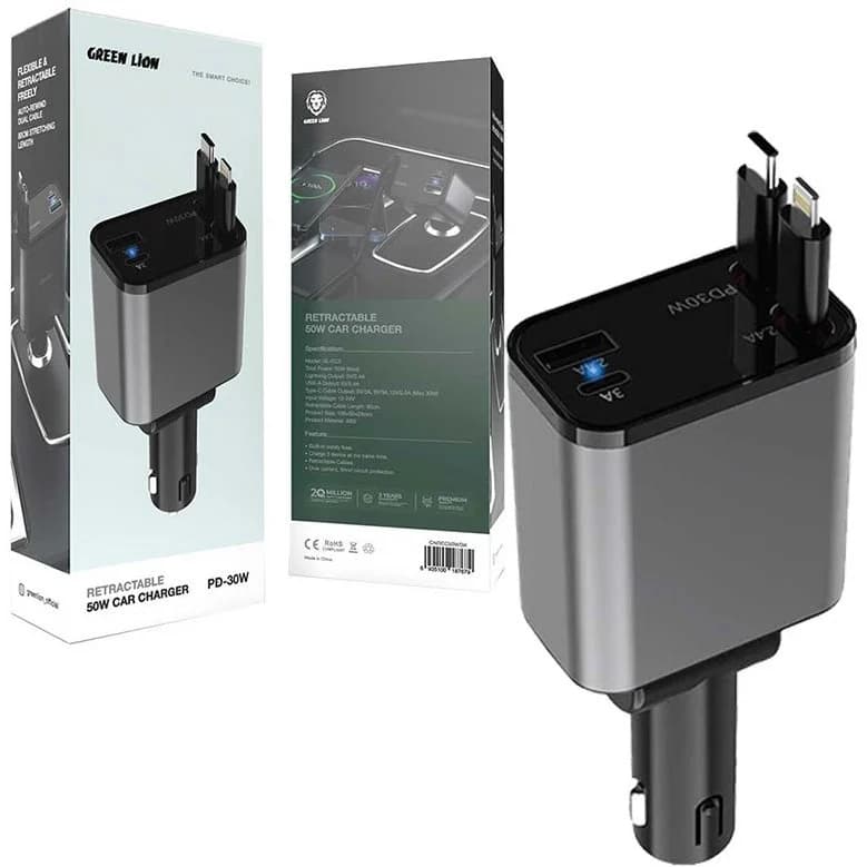 شارژر فندکی 50 وات گرین لاین مدل Green lion 50W Car Charger GNRCC50WBK