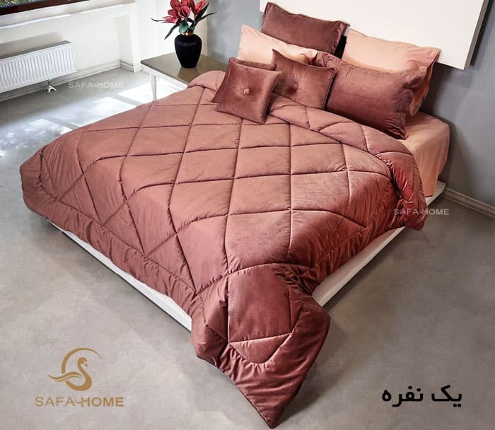 روتختی یک نفره مخمل کالیفرنیا 5 تکه طرح لوزی پوست پیازی