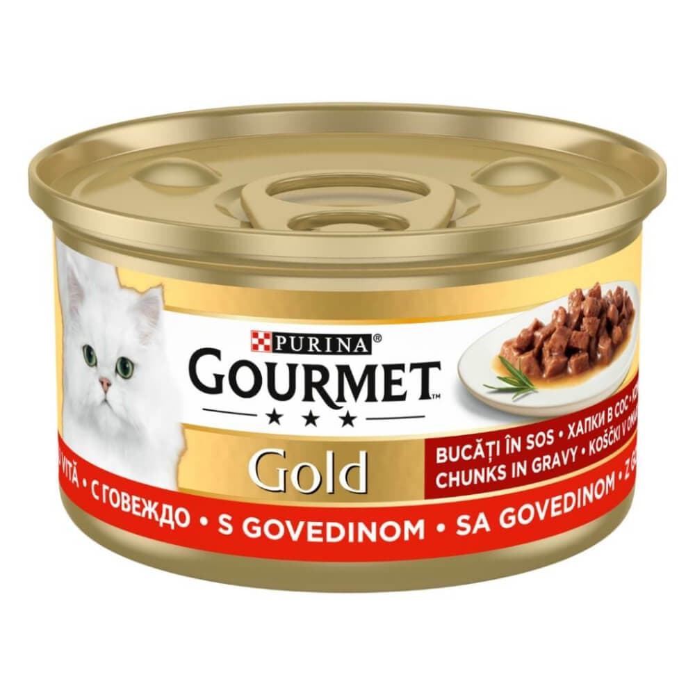 کنسرو گربه گورمه گلد چانک با طعم بیف (Gourmet Gold Chunks in Gravy Beef) وزن 85 گرم — تصویر ۲