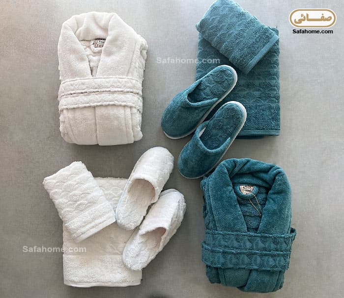 سرویس حوله عروس و داماد مدل دو رو آبگیر سبزآبی و شیری