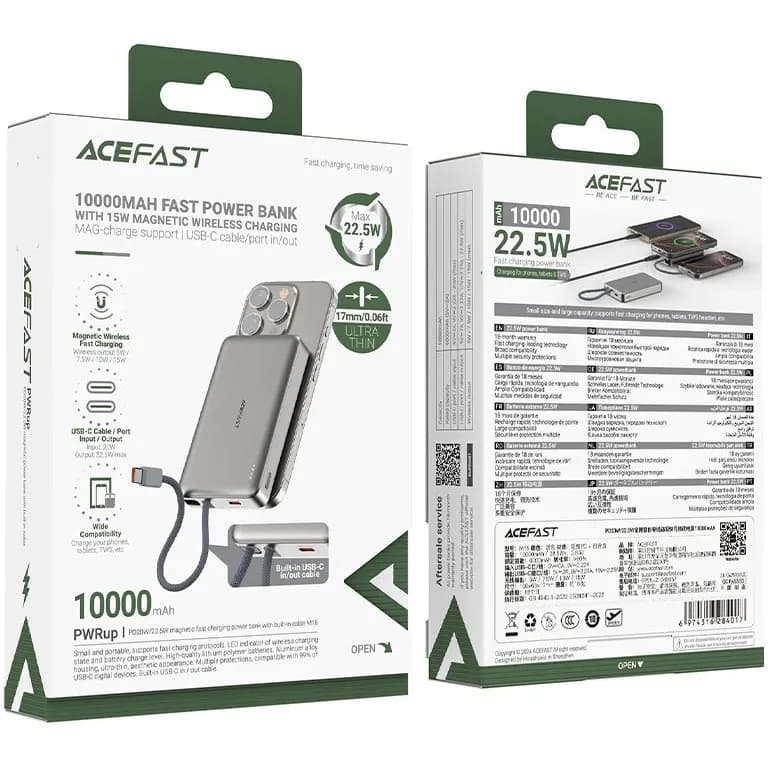 پاوربانک وایرلس 10000 مگ سیف ایس فست ACEFAST M18 توان 20 وات همراه با کابل متصل — تصویر ۲