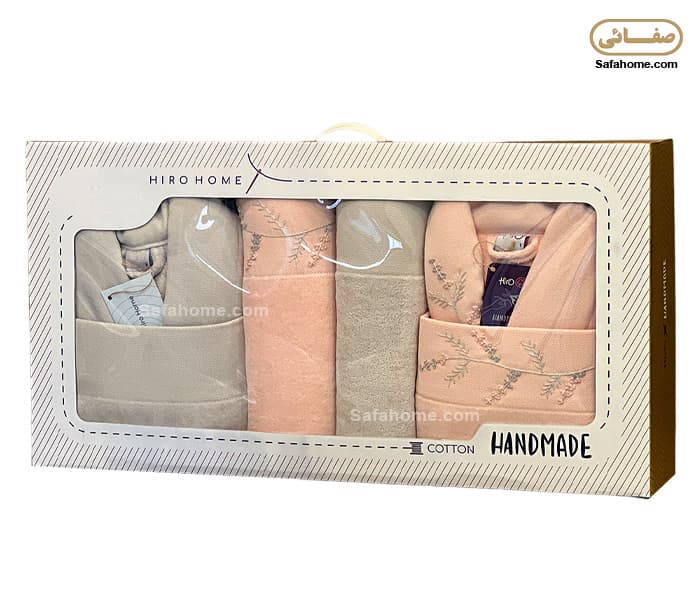 سرویس حوله عروس و داماد طرح گندم کرم و گلبهی — تصویر ۸