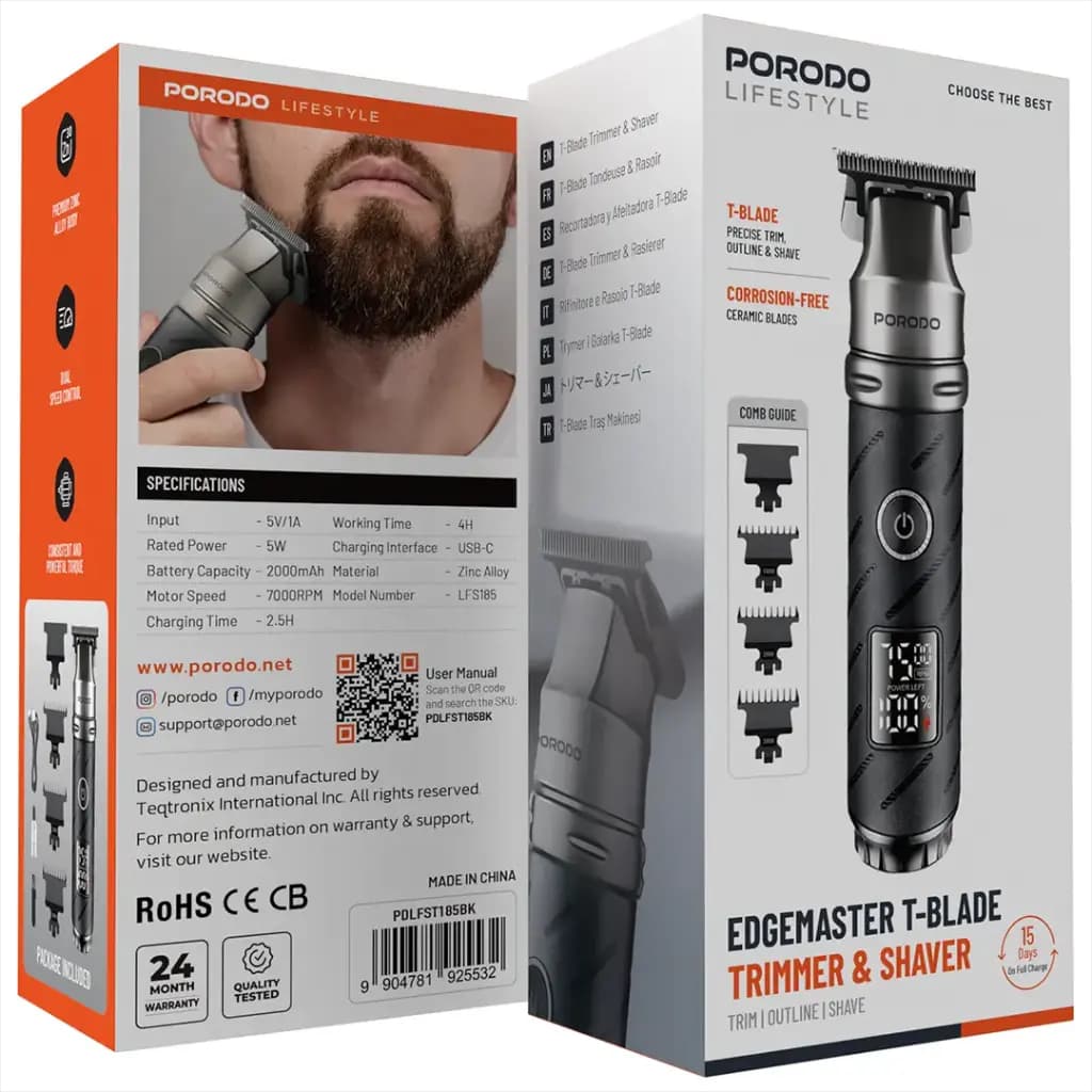 ماشین اصلاح و شیور پرودو مدل Porodo Lifestyle Edgemaster T-Blade Trimmer Shaver — تصویر ۵