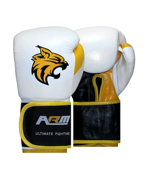 دستکش بوکس چرم تایلندی ARM مدل چسبی White2