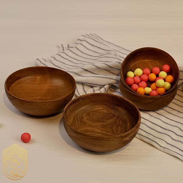 کاسه پیاله ماست خوری چوبی در سه سایز چوب گردو کد sh214 — تصویر ۵