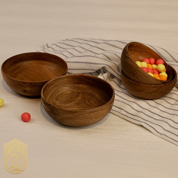 کاسه پیاله ماست خوری چوبی در سه سایز چوب گردو کد sh214