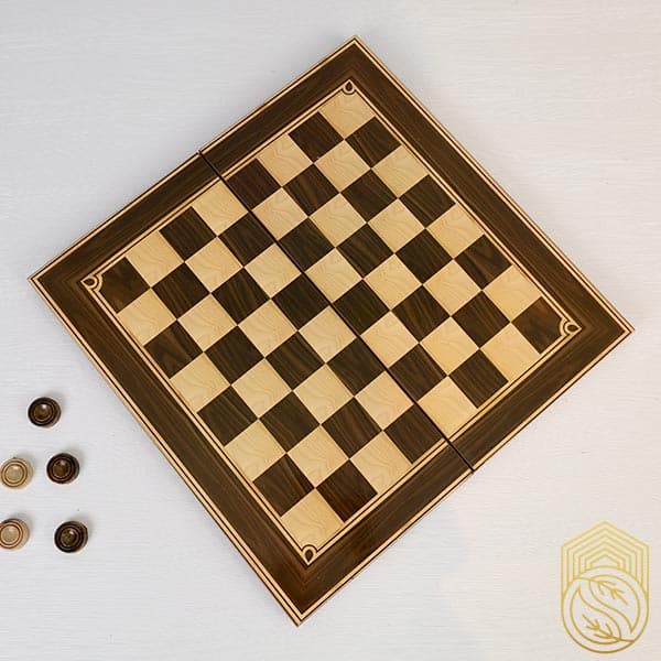 تخته شطرنج و تخته نرد چوبی چاپ شده همراه با مهره کد sh207
