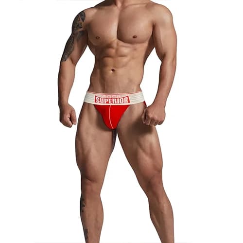 شورت مردانه Jockstrap اورجینال برند 0850 (BS) – ORLVS فانتزی پشت باز 2 بند قرمز — تصویر ۲