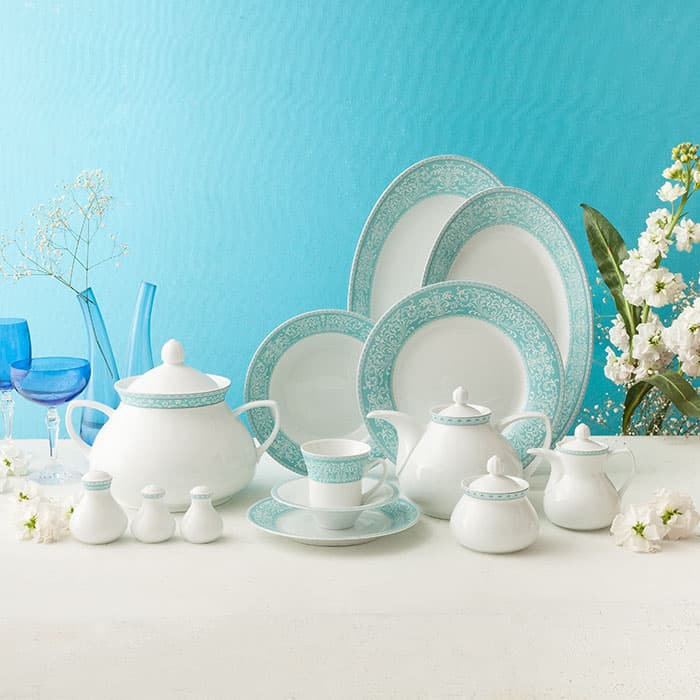چینی زرین ایران 108 پارچه شهرزاد ورونا فیروزه ای عالی