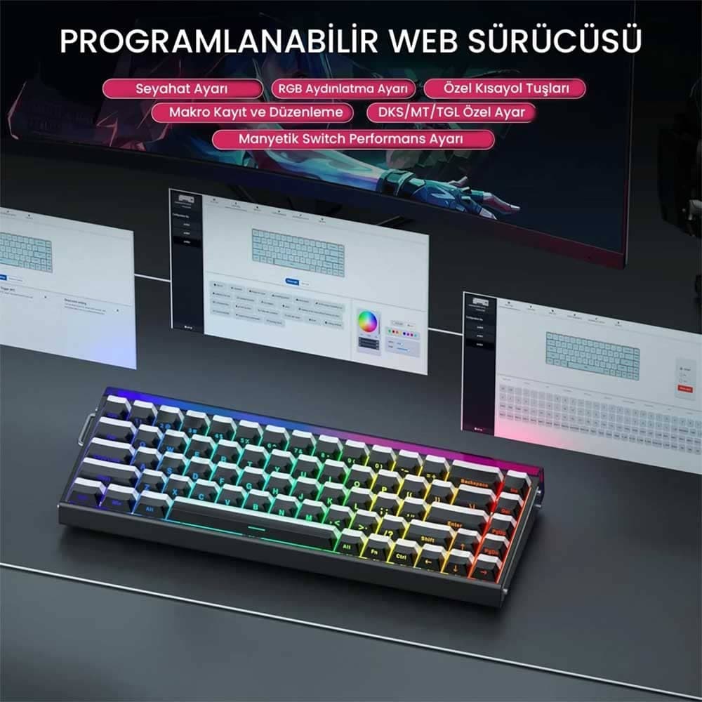 کیبورد گیمینگ مکانیکال AULA Hero 68 ( رنگ کلید مشکی Lighthouse Keycaps ) سوییچ JADE KING MAGNETIC — تصویر ۷