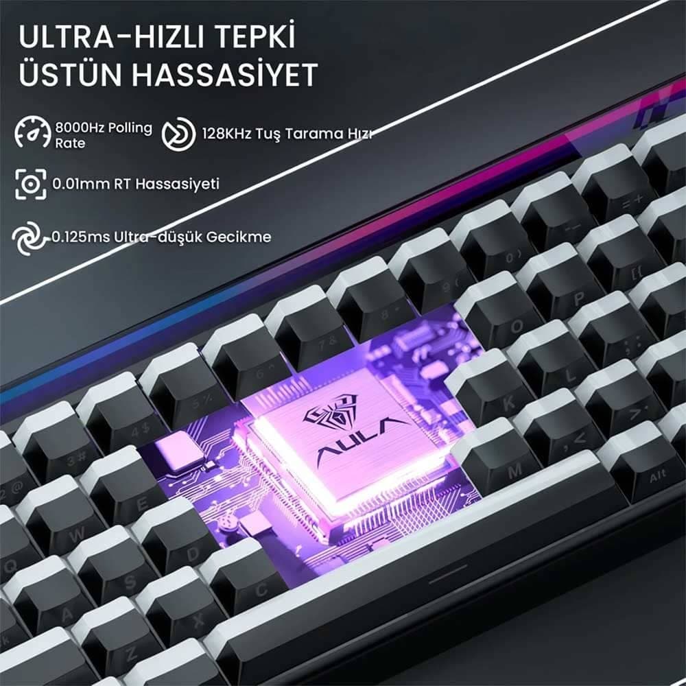 کیبورد گیمینگ مکانیکال AULA Hero 68 ( رنگ کلید مشکی Lighthouse Keycaps ) سوییچ JADE KING MAGNETIC — تصویر ۸
