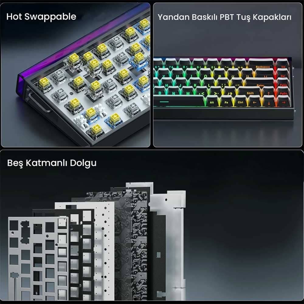 کیبورد گیمینگ مکانیکال AULA Hero 68 ( رنگ کلید مشکی Lighthouse Keycaps ) سوییچ JADE KING MAGNETIC — تصویر ۶