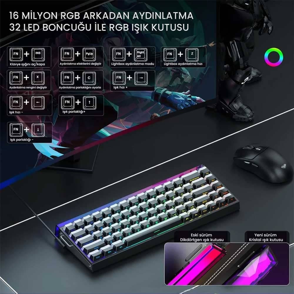 کیبورد گیمینگ مکانیکال AULA Hero 68 ( رنگ کلید مشکی Lighthouse Keycaps ) سوییچ JADE KING MAGNETIC — تصویر ۹