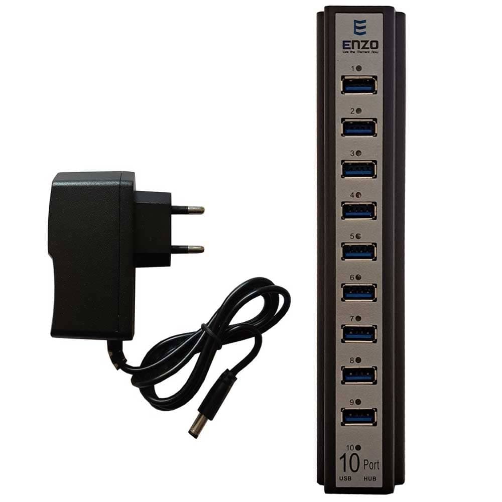 هاب 10 پورت USB 2.0 انزو مدل ENZO UH-10A همراه با آداپتور