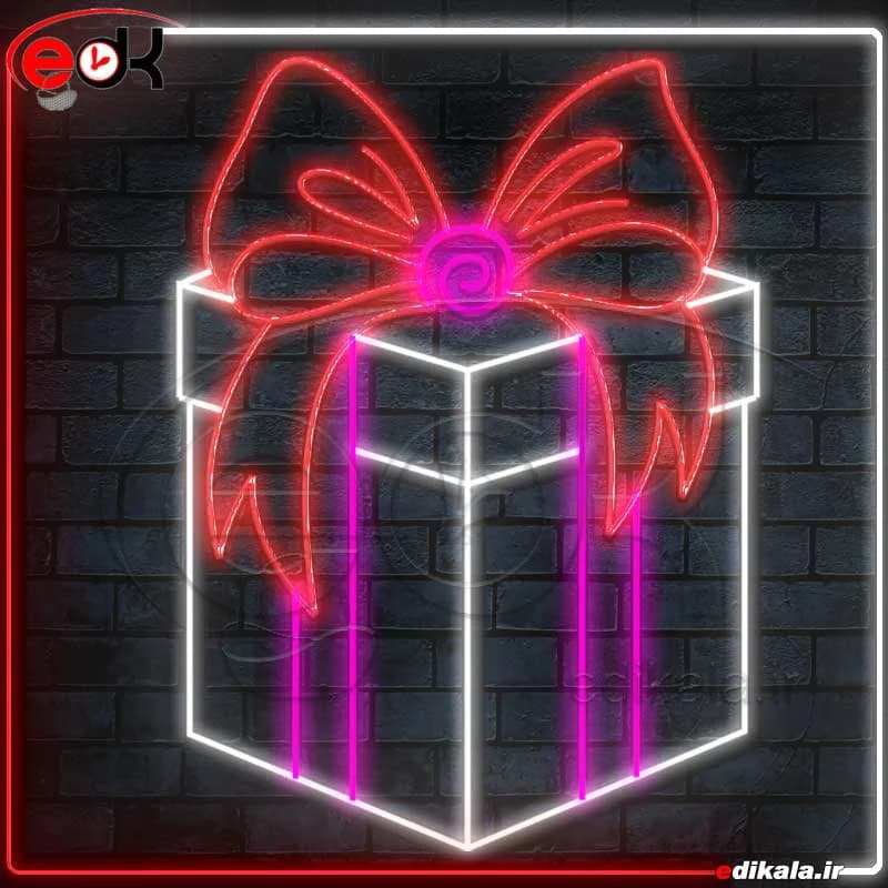 تابلو نئون طرح جعبه کادو شماره 1 در ابعاد مختلف+ترانس — تصویر ۲