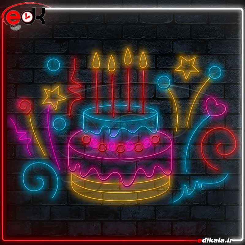 تابلو نئون طرح happy birthday شماره 9 در ابعاد مختلف+ترانس