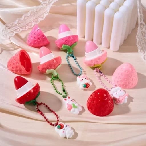 بالم لب توت فرنگی صورتی خرگوشی کیوت فانتزی پینترستی آویز دار آبرسان و شاداب کننده چارم بگ گوگولی مناسب مدرسه — تصویر ۲