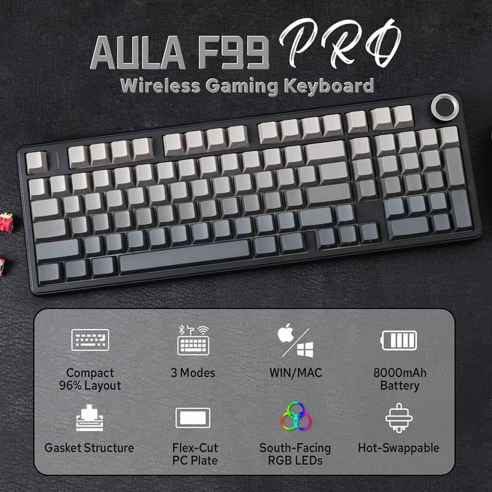 کیبورد گیمینگ مکانیکال AULA F99 PRO RGB ( رنگ کلید گرادیانت خاکستری ) سوییچ NIMBUSS V3 — تصویر ۵